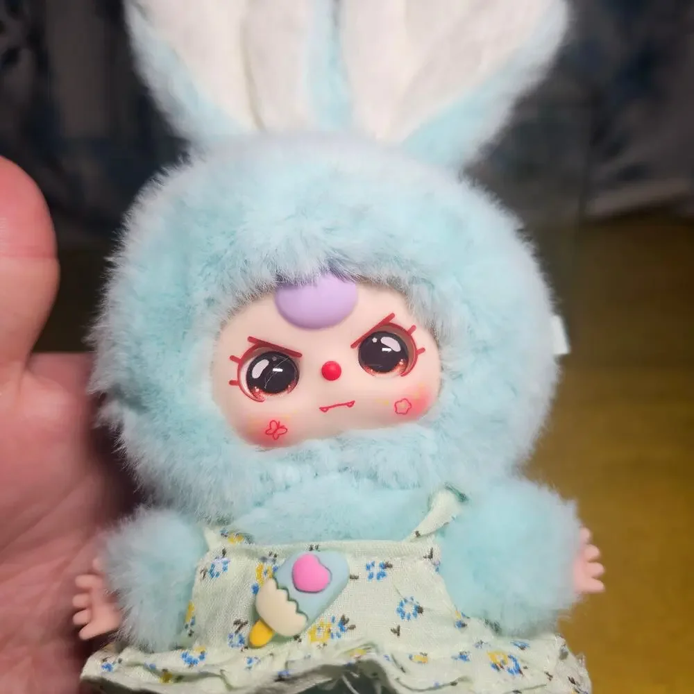 Baby Three Mini Bunny Baby Blue Plush Pendent Special Eyes Green Dress Ice Cream
